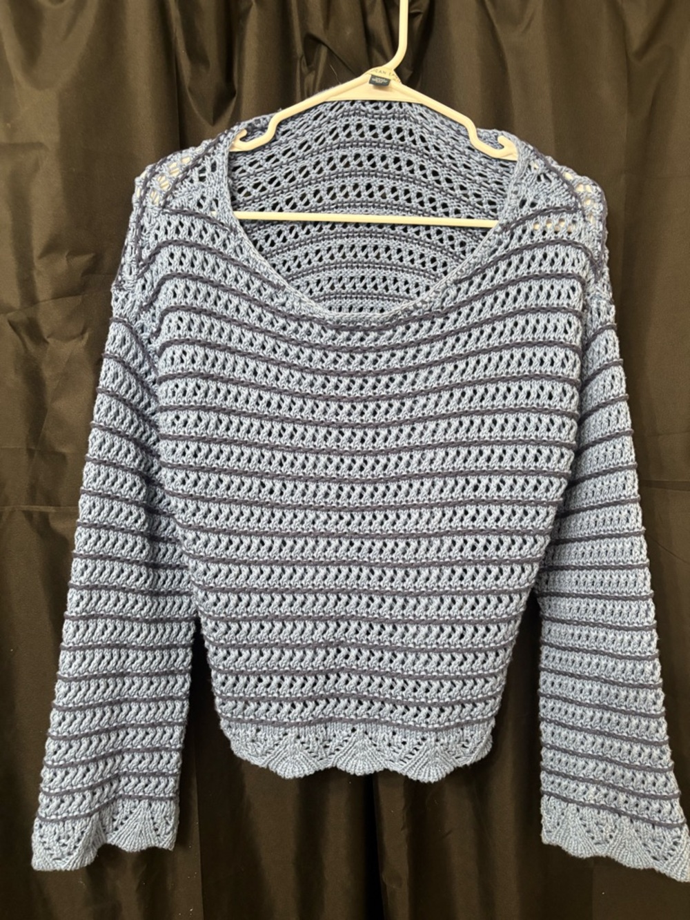 American Eagle Outfitters Light Blue Crochet Scoop-Neck Sweater